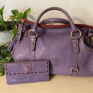 Dooney & Bourke Florentine Leather Large Satchel in Lavender W/Matching Wallet